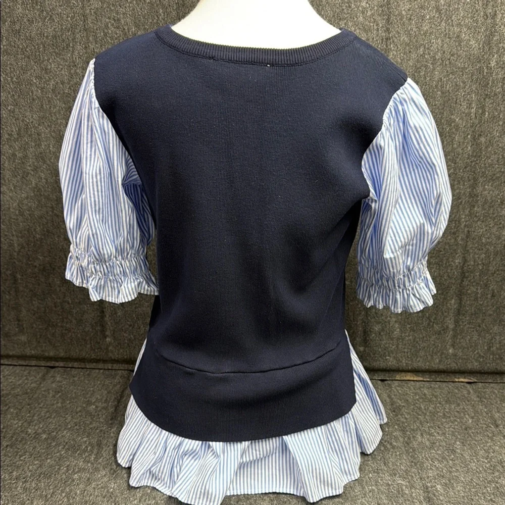 ANTHROPOLOGY Navy and Blue Striped Women's Top - Picture 3 of 3